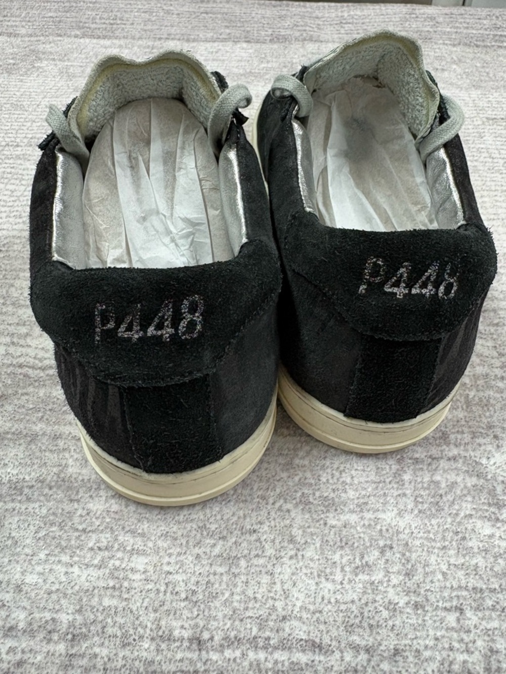 P448 John Zebra Black Suede Metallic Silver Lace Up Low Top Sneaker Sz 10 EU 41 - Picture 7 of 8